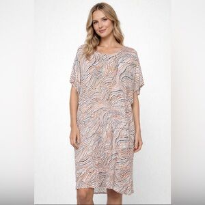 CHICOS Dotted Wedge Shift Dress Pullover Black Orange Size 2 US 12/14